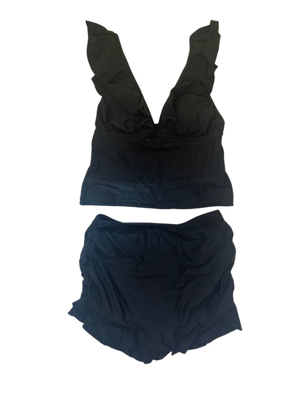 CUPSHE Ruffled V-Neck Tankini & Mini Skirt Bottoms Set